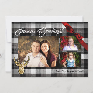 12x18 Christmas XMAS Karierte Fotokarte Schwarz Feiertagskarte