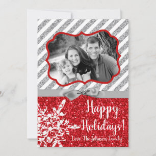 12x18 Christmas XMAS Roter Glitzer Snowfla FOTO Ka Feiertagskarte
