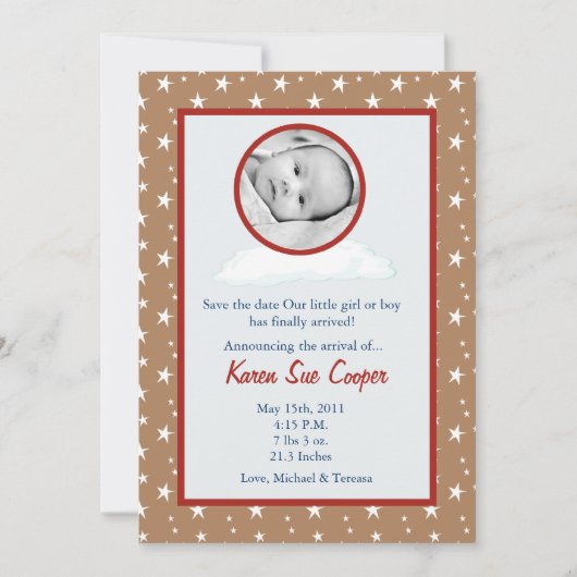 12x18 Circle FOTO auf einer Cloud-Geburtserklärung Einladung (Vorderseite)