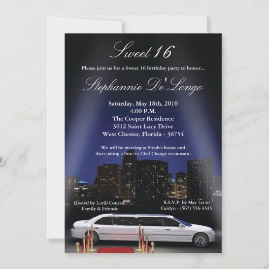 12x18 City Lights Limo Sweet 16 Geburtstag Einladu Einladung (Vorderseite)