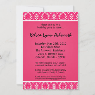 12x18 Colorful Pink Damask Geburtstag Einladung