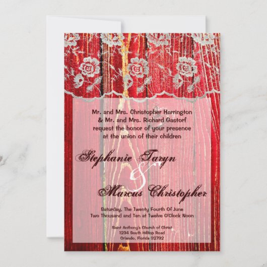 12x18 Country Lace Rot Wash Holz Hochzeit Einladun Einladung (Vorderseite)