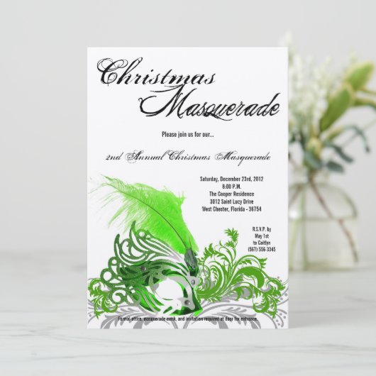 12x18 Crimson Green Masquerade Weihnachts-Einladun Einladung (Stehend Vorderseite)