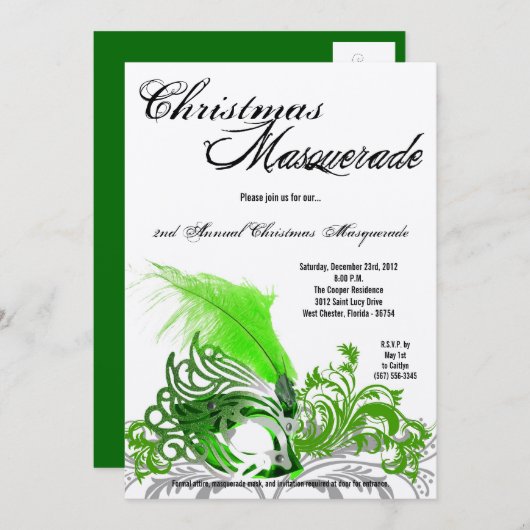 12x18 Crimson Green Masquerade Weihnachts-Einladun Einladung (Vorne/Hinten)