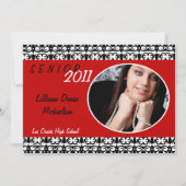 12x18 Crimson Red Damask Foto Senior Ankündigung (Vorderseite)