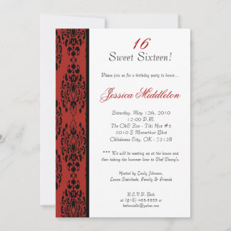 12x18 Crimson Red Damask Geburtstagsparty Einladun Einladung