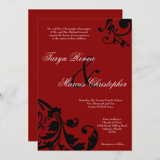 12x18 Crimson Red Floral Linen Einladung zur Hochz (Vorne/Hinten)