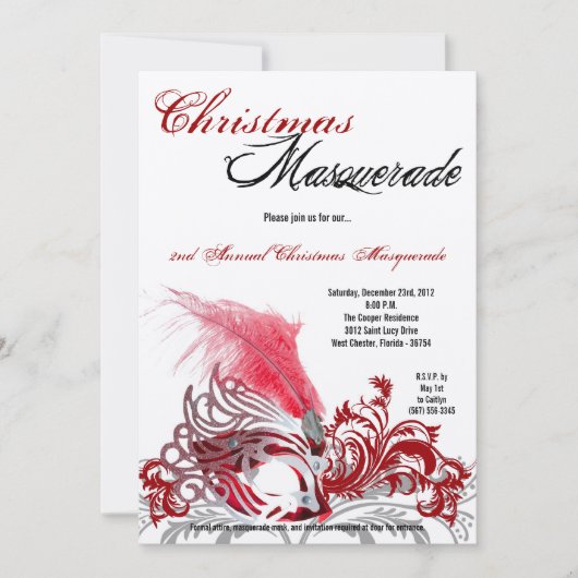 12x18 Crimson Red Masquerade Weihnachts-Einladung Einladung (Vorderseite)