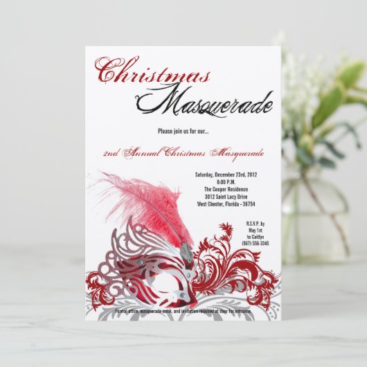 12x18 Crimson Red Masquerade Weihnachts-Einladung Einladung (Stehend Vorderseite)
