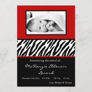 12x18 Crimson Red Zebra FOTO Geburtsankündigung Ankündigung