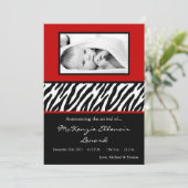 12x18 Crimson Red Zebra FOTO Geburtsankündigung Ankündigung (Stehend Vorderseite)