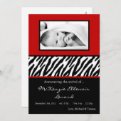 12x18 Crimson Red Zebra FOTO Geburtsankündigung Ankündigung (Vorne/Hinten)