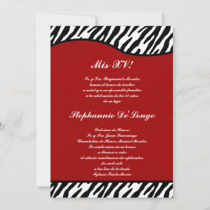 12x18 Crimson Red Zebra Quinceanera Party Einladun Einladung