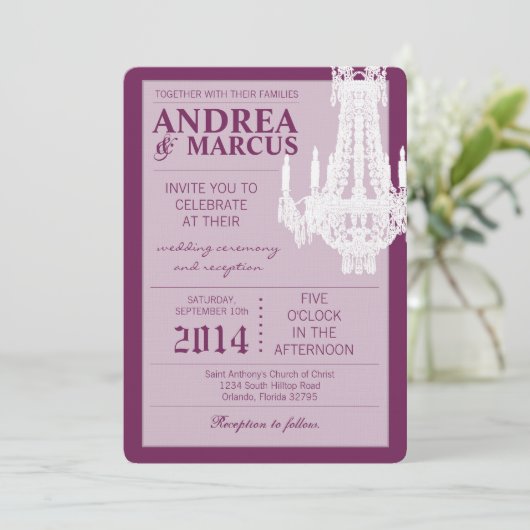 12x18 Crystal Chandelier Glitz Wedding Einladung (Stehend Vorderseite)