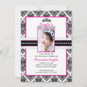 12x18 Damast-Prinzessin Foto Birthday Invitations Einladung (Vorderseite)