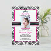 12x18 Damast-Prinzessin Foto Birthday Invitations Einladung (Stehend Vorderseite)