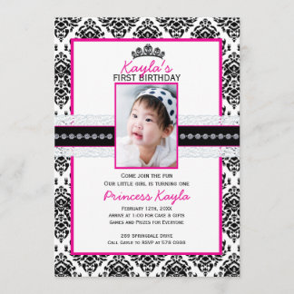 12x18 Damast-Prinzessin Foto Birthday Invitations Einladung