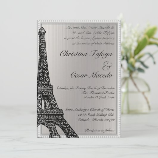 12x18, das Einladungs-schwarzen Eiffel-Turm Einladung (Stehend Vorderseite)