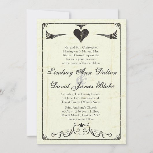 12x18, das Einladungs-Vintage Kasino-Liebe Wedding Einladung (Vorderseite)