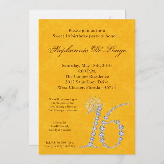 12x18 Diamond Topaz Sweet 16 Birthday Einladung (Vorne/Hinten)