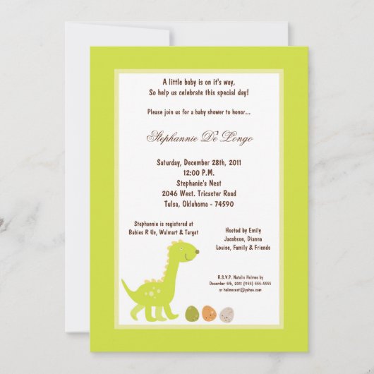 12x18 Dinosaur Kinderdusche Einladung (Vorderseite)
