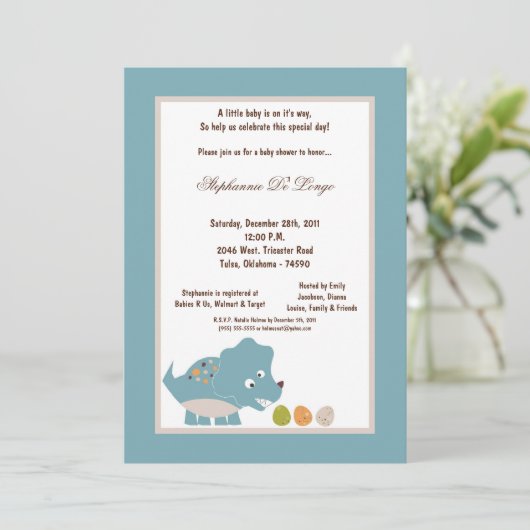 12x18 Dinosaur Kinderdusche Einladung (Stehend Vorderseite)