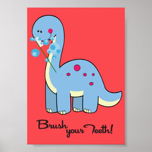 12x18 Dinosaur WorBrush Your Teeth Badezimmer Weit Poster (Vorne)