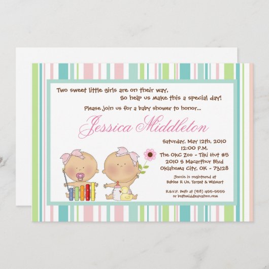 12x18 DOPPELmädchen-Mädchen-Girly Einladung (Vorne/Hinten)