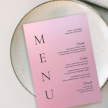 12x18" Elegant Ombre Pink Wedding Table Menu Card