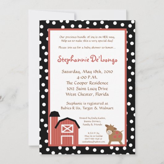12x18 Farm Red Barn Cow Babydusche Einladung (Vorderseite)