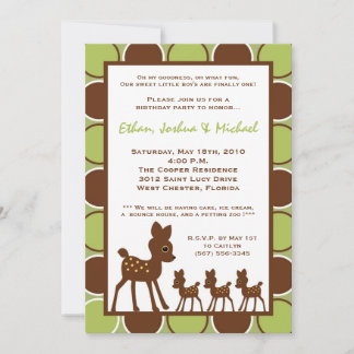 12x18 Forrest TRIPLET Baby Birthday Teil Einladung