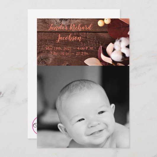 12x18 Foto Birth Announcement Army Cotton Branch a Ankündigung (Vorne/Hinten)