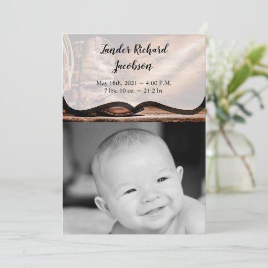 12x18 Foto Birth Announcement Army Cowboy Boots Ba Ankündigung (Stehend Vorderseite)