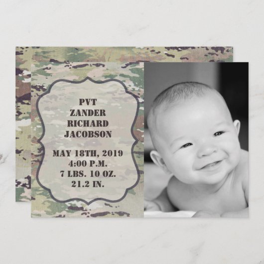 12x18 Foto Birth Announcement Army OCP Camouflage Ankündigung (Vorne/Hinten)