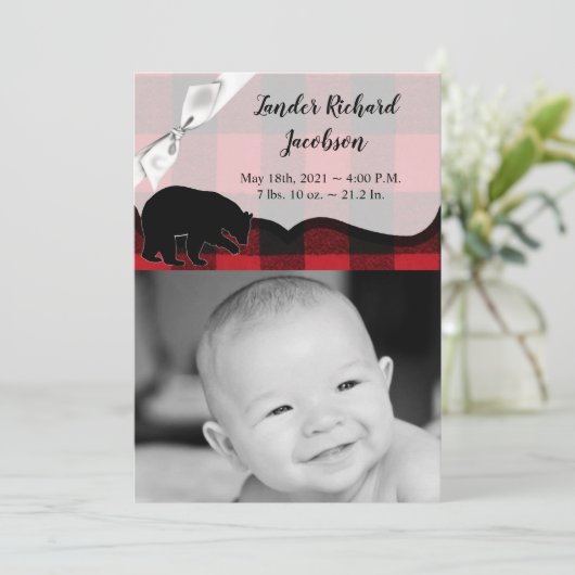 12x18 Foto Birth Announcement Army Red Buffalo Bär Ankündigung (Stehend Vorderseite)