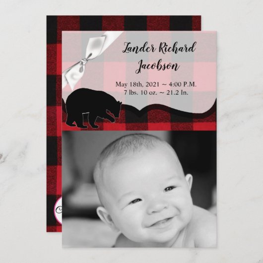 12x18 Foto Birth Announcement Army Red Buffalo Bär Ankündigung (Vorne/Hinten)