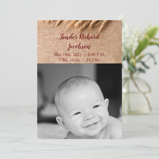 12x18 Foto Birth Announcement Army Wheat on Burlap Ankündigung (Stehend Vorderseite)