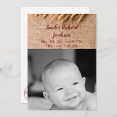 12x18 Foto Birth Announcement Army Wheat on Burlap Ankündigung (Vorne/Hinten)