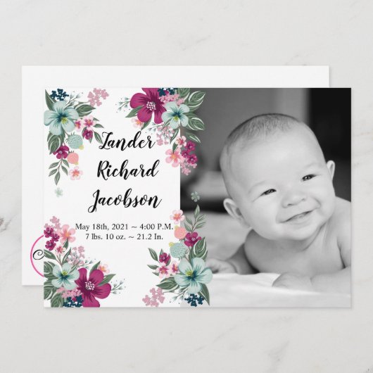 12x18 Foto Geburtsankündigung Armee Tropische Blum Ankündigung (Vorne/Hinten)