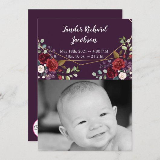 12x18 Foto Geburtshilfe kündigen Armee Plum Lila R Ankündigung (Vorne/Hinten)