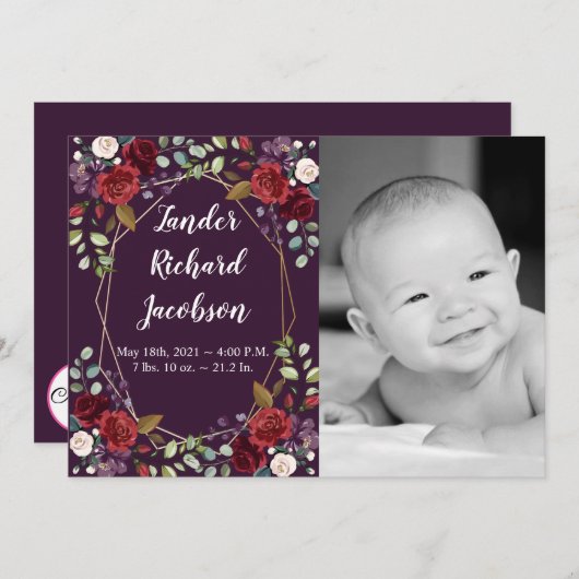 12x18 Foto Geburtshilfe kündigen Armee Plum Lila R Ankündigung (Vorne/Hinten)