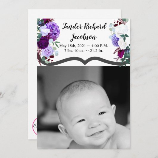 12x18 Foto Geburtshilfearmee Lavender Hibiscu Ankündigung (Vorne/Hinten)