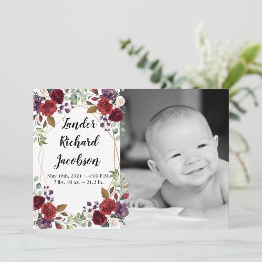 12x18 Foto Geburtshilfearmee White Roses Gold Ankündigung (Stehend Vorderseite)