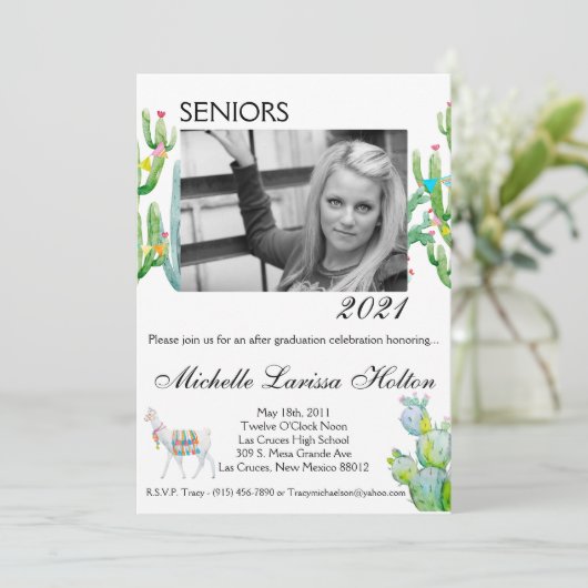 12x18 Foto Graduation Party Einladung Boho Llama B (Stehend Vorderseite)