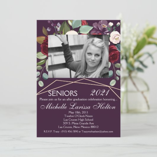 12x18 Foto Graduation Party Einladung Plum Lila (Stehend Vorderseite)