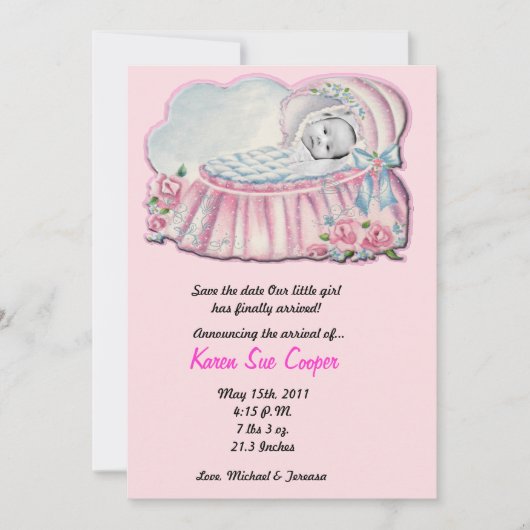 12x18 FOTO Pink & Blue Basanet Geburtsankündigung Einladung (Vorderseite)