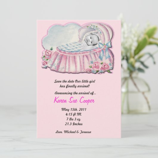 12x18 FOTO Pink & Blue Basanet Geburtsankündigung Einladung (Stehend Vorderseite)