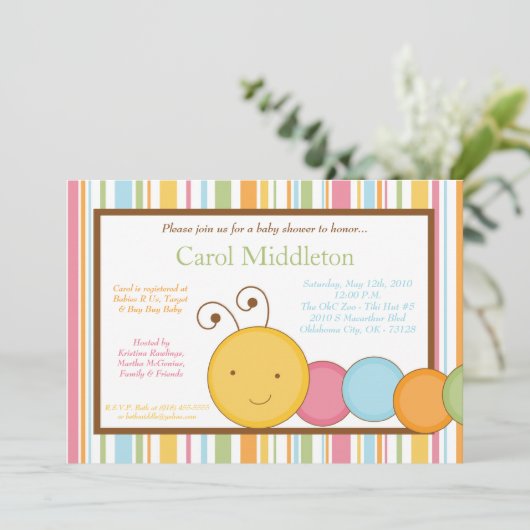 12x18 Frühlings-Raupen-Wurm-Baby-Duschen-Einladung Einladung (Stehend Vorderseite)