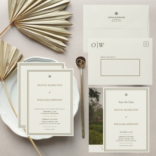 12x18 für die grüne Grenze von Elfenbein und Gold Save The Date