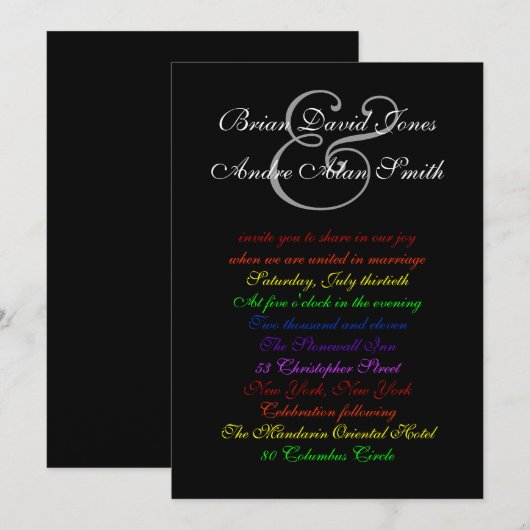 12x18 Gay Wedding Rainbow LGBT Pride Basic Einladung (Vorne/Hinten)